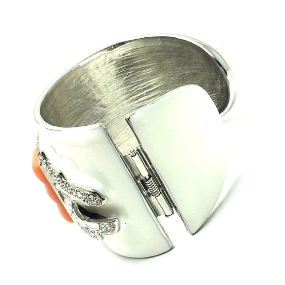 KJL Kenneth Jay Lane Orange rhinestone,white enamel cuff bracelet - Picture 4 of 8